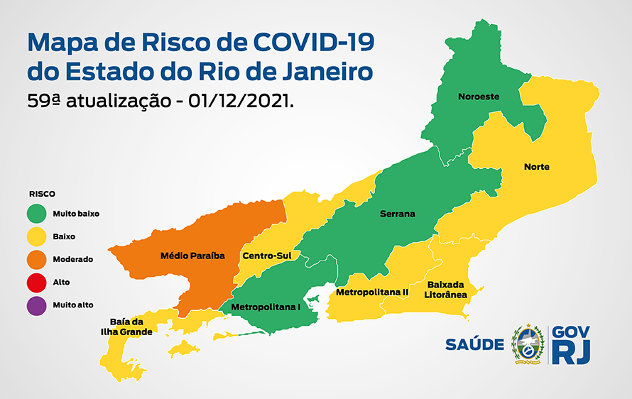 Mapa de risco da Covid: RJ se mantém em bandeira verde, com risco muito baixo